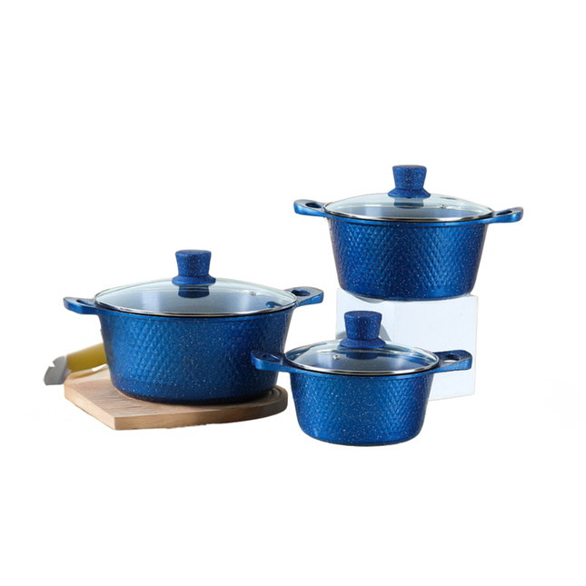 Non-Stick Die-Cast Aluminium Pot Set 3-Piece with Glass Lids for Gas Cookers