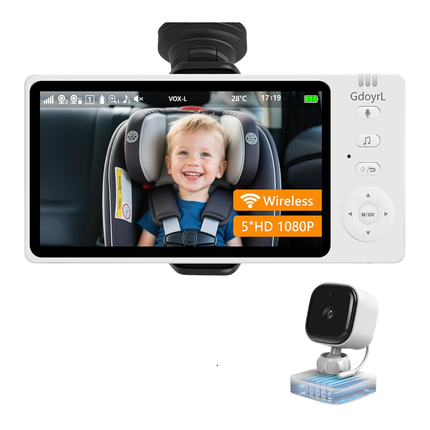 Wireless Infant Car Camera 5 Inch HD IPS Monitor 720P Night Vision Two Way Audio USB Powered