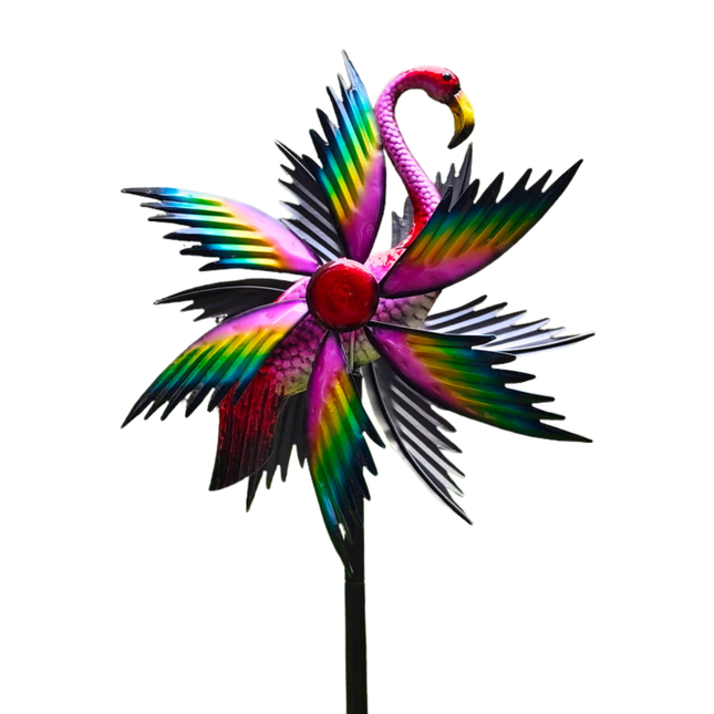 190cm Decorative Flamingo Garden Windmill – Metal Outdoor Rotating Yard Ornament