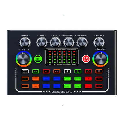 Wireless Bluetooth Sound Card Mixer with Microphone for PC and Mobile Recording Livestream