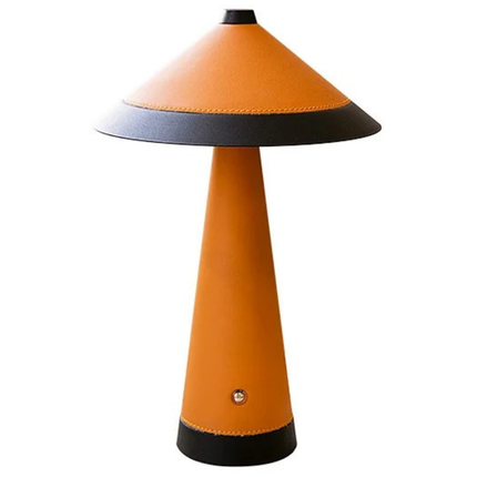 Modern LED Table Lamp Leather Shade Dual Color Metal Frame Orange Black