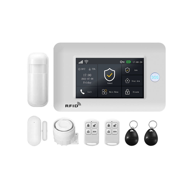 Wireless 4G WiFi Home Security Alarm System with IPS Touch Display, RFID & Remote Controls
