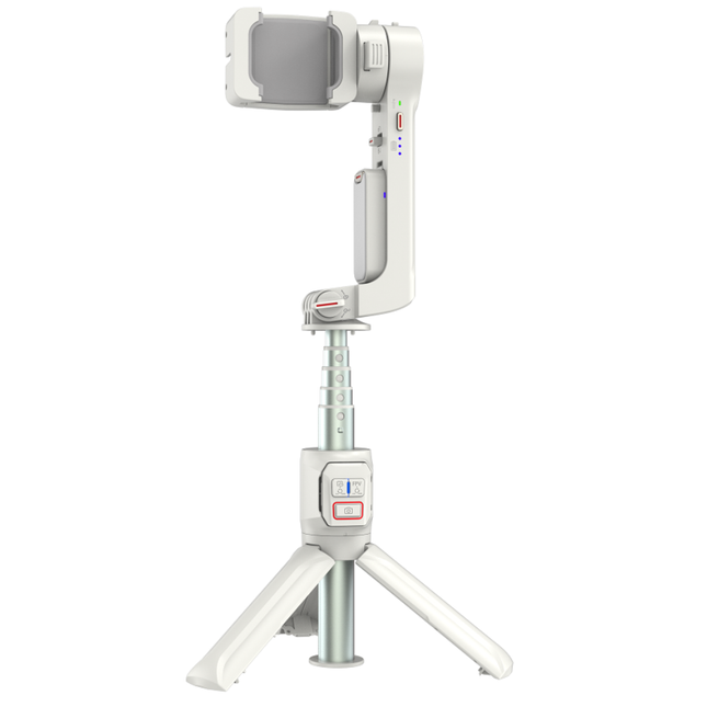 Portable Single-Axis Phone Gimbal Stabilizer with Tripod, Selfie Stick, and LED Fill Light