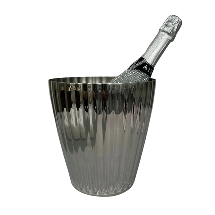 304 Stainless Steel Ice Bucket – Striped Mirror Finish Large Capacity Wine & Beverage Cooler for Home Bar and Entertaining