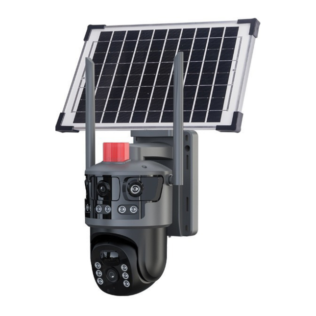 Wireless 6MP PTZ Solar Surveillance Camera with Dual Lenses, 8W Charging Panel & Smart Night Monitoring