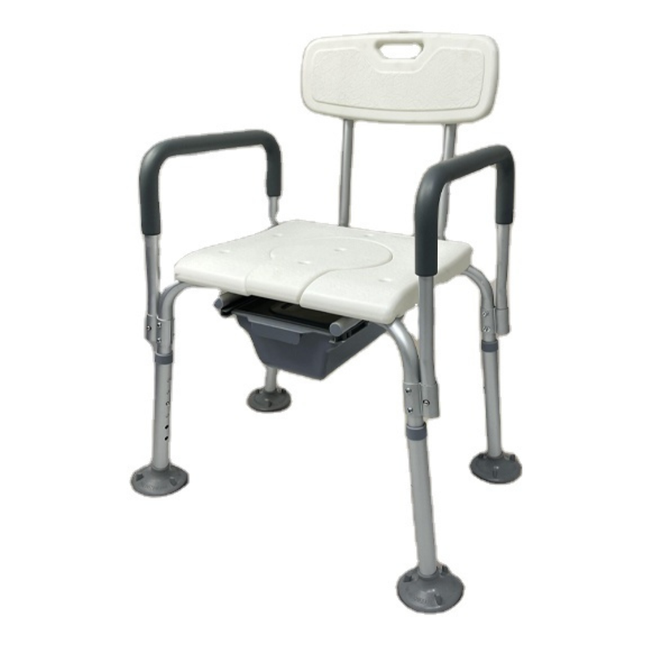 Portable Folding Commode Chair with Wheels – Adjustable Shower and Toilet Seat for Bathroom Mobility