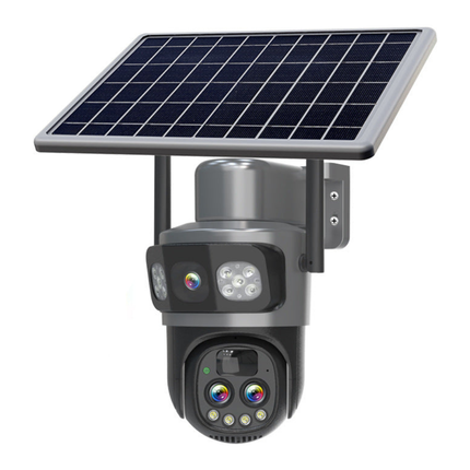 Outdoor Solar WiFi 4G PTZ Camera 3MP x3 Lenses 10X Zoom Pan 350 Tilt 90 IP65 Weather Resistant Security System