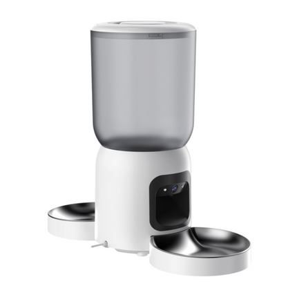 App-Controlled Automatic Pet Feeder with Dual 2MP Cameras Two Bowls White