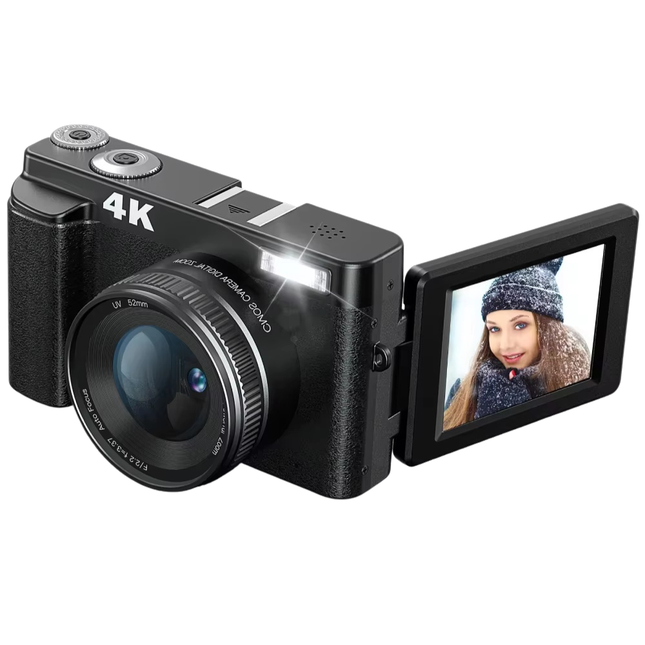 4K Portable Mirrorless Camera with 3-Inch IPS Screen and Rechargeable Battery