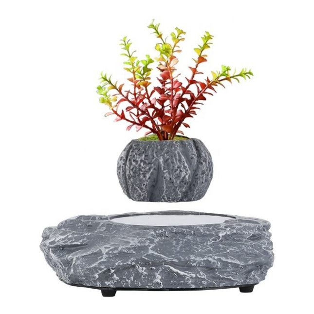 Levitating Floating Planter Grey Resin Modern Home Desk Decor