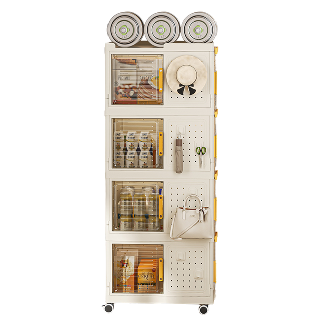 Multifunctional Foldable Storage Cart with Hooks – 1-4 Tier Plastic Organizer