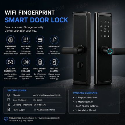 WiFi Fingerprint Smart Door Lock with Touchscreen, App & Password Access
