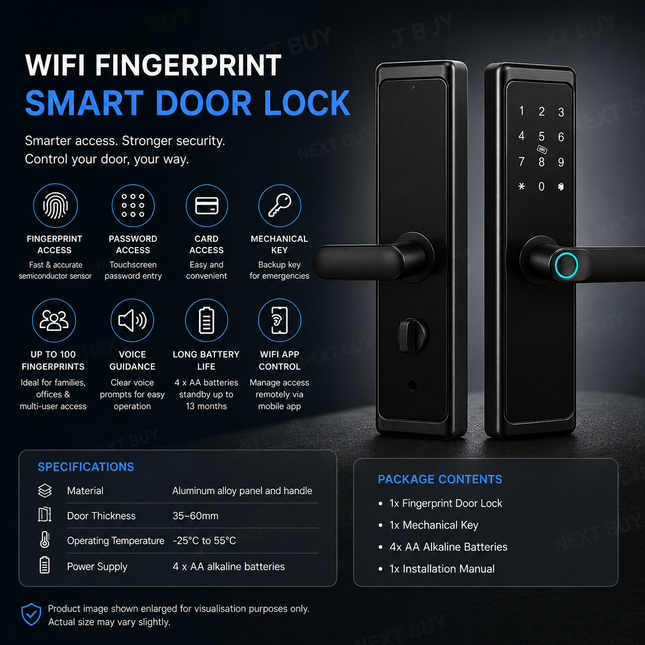 WiFi Fingerprint Smart Door Lock with Touchscreen, App & Password Access