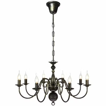 8 Light Antique Black Metal Chandelier Classic Ceiling Pendant