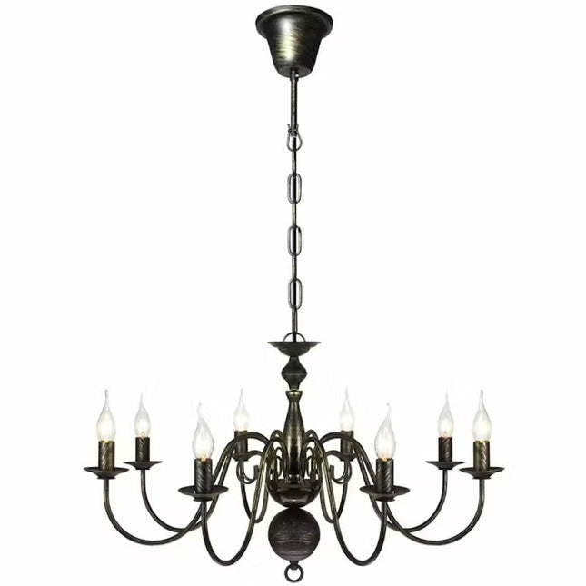 8 Light Antique Black Metal Chandelier Classic Ceiling Pendant