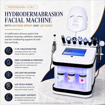 Professional 11-in-1 Hydrodermabrasion Facial Machine with Oxygen Spray and LED Mask