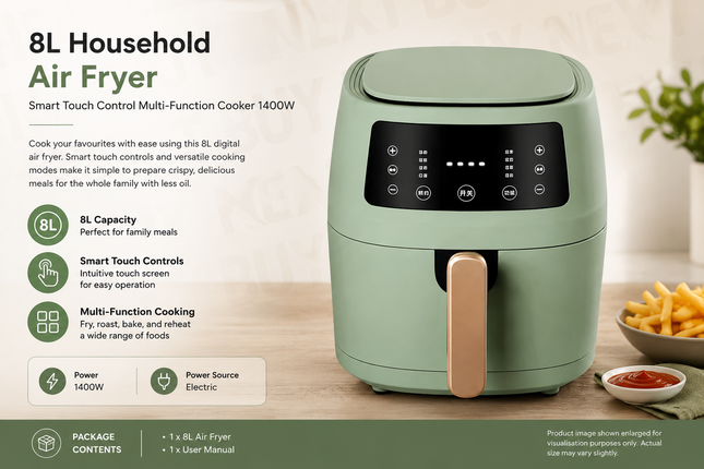 8L Household Air Fryer Smart Touch Control Oil-Free Multi-Function Cooker 1400W
