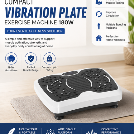 Compact Vibration Plate Exercise Machine 180W | Home Fitness Platform for Strength & Muscle Toning