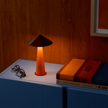Modern LED Table Lamp Leather Shade Dual Color Metal Frame Orange Black