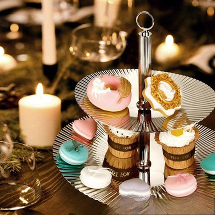 Modern Double-Tier Stainless Steel Fruit and Snack Plate