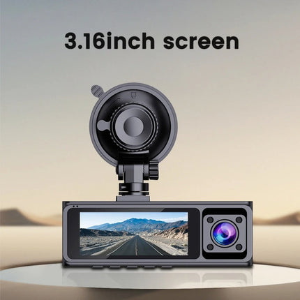 Portable 3-Channel Dash Camera 3.16" IPS Display 2.5K Front + Dual 720p Rear WiFi Black