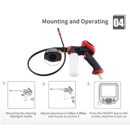 Rechargeable Drain Inspection Camera Cleaner with 0.8MP Air Spray and 800mm Flexible Tube