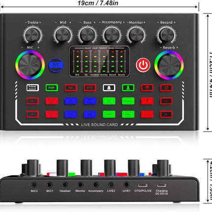Wireless Bluetooth Sound Card Mixer with Microphone for PC and Mobile Recording Livestream