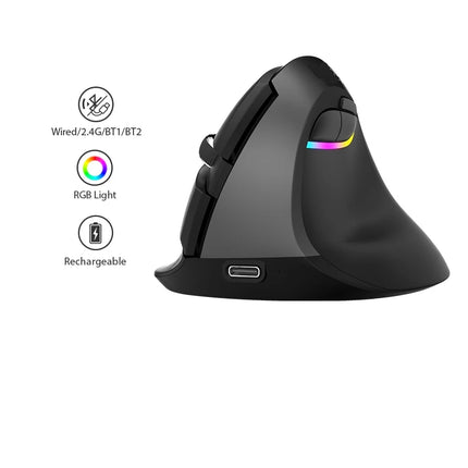 Ergonomic Rechargeable Vertical Wireless Mouse with RGB Lighting, 6-Key Design, 2400 DPI Precision