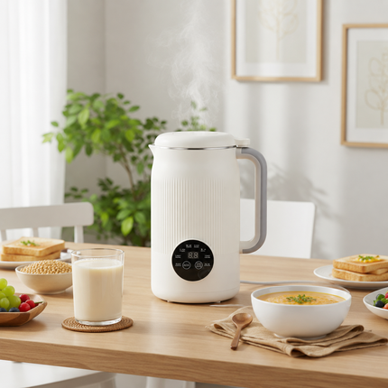 Multifunctional Electric Soy Milk and Soup Maker 1200ML with 6 Blades and Touch Control White