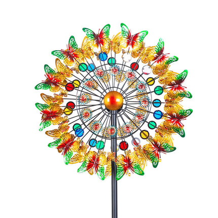 Butterfly & Leaf Metal Windmill Garden Stake Large Outdoor Kinetic Yard Decoration