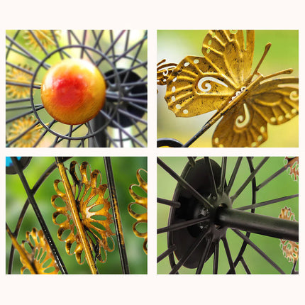 Butterfly & Leaf Metal Windmill Garden Stake Large Outdoor Kinetic Yard Decoration