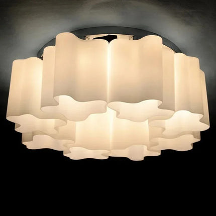 Modern LED Ring Ceiling Light Wrought Iron Frame Milky White 5+1 Lens