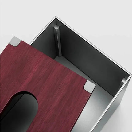 Rectangular Stainless Steel Tissue Box with Wooden Lid and Anti-Slip Base for Home and Kitchen