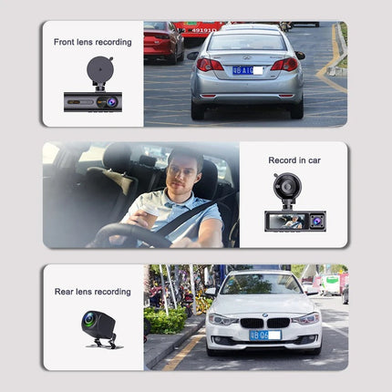 Portable 3-Channel Dash Camera 3.16" IPS Display 2.5K Front + Dual 720p Rear WiFi Black