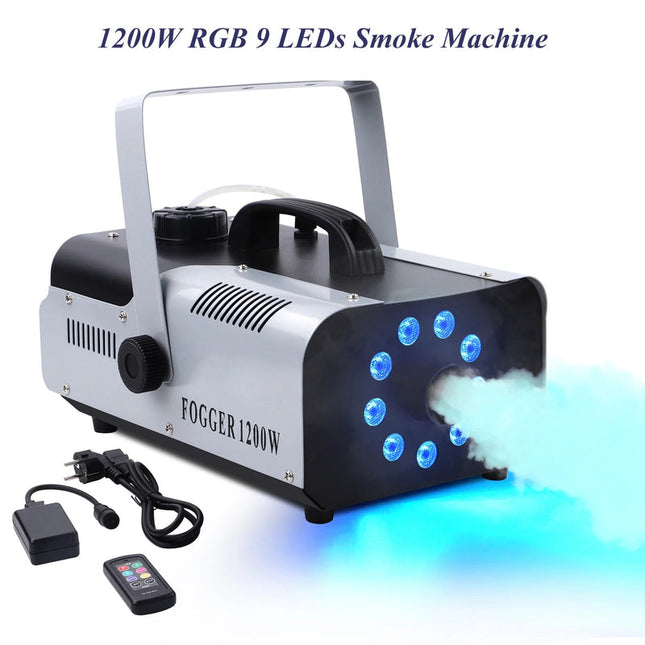 1200W Portable Stage Fog Machine with 9 RGB LED Lights and Wireless Long-Range Remote