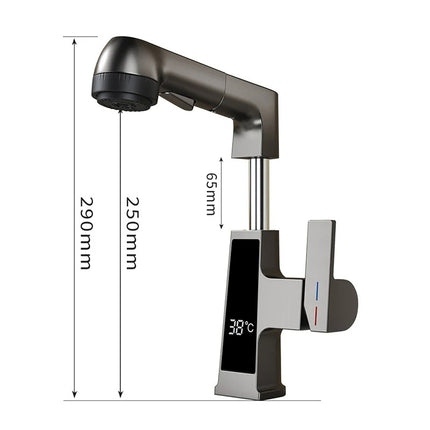 LED Temperature Display Pull Out Basin Faucet 5 Mode Spray 360° Rotating Hot and Cold Mixer