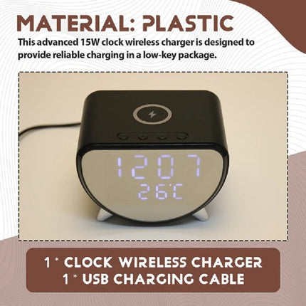 All-in-One Wireless Charging Clock Lamp with Night Light & USB-C Input – Black