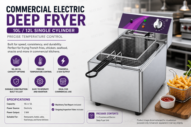 Commercial Electric Deep Fryer 10L / 12L Single Cylinder with Precise Temperature Control