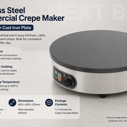 Stainless Steel Commercial Crepe Maker with 400mm Cast Iron Plate