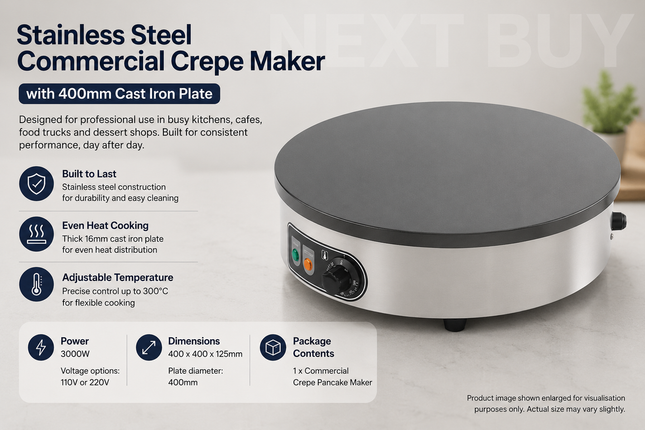 Stainless Steel Commercial Crepe Maker with 400mm Cast Iron Plate