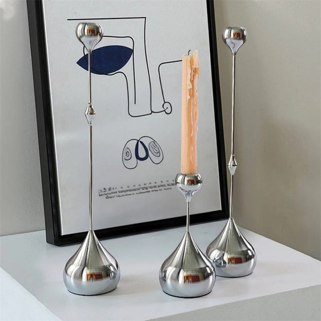 Modern Stainless Steel Water Drop Candlestick Holder for Wedding, Event and Home Decor