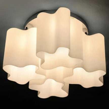 Modern LED Ring Ceiling Light Wrought Iron Frame Milky White 5+1 Lens