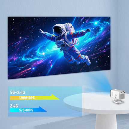 Portable 720P Smart Projector with Auto Focus, WiFi6, Bluetooth Remote and Android 13