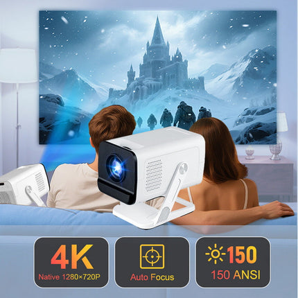 Compact 720P Smart Home Projector with WiFi6, Android 11, Auto Keystone & 2m Throw – White