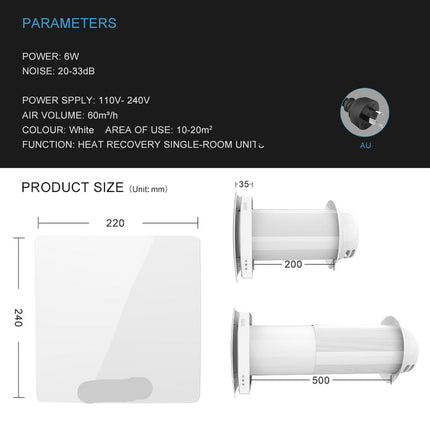 Wall-Mounted Heat Recovery Ventilation Unit 60m³/h for Single Rooms and Apartments