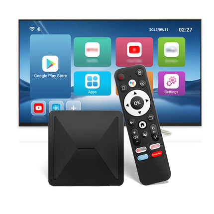 Smart 4K Android 14 TV Box with Quad-Core Processor, WiFi 6, and Gigabit LAN Black