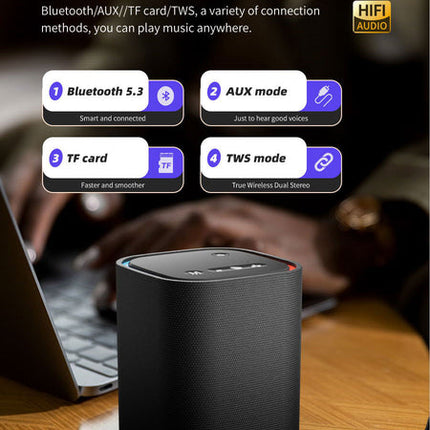 Portable Bluetooth Speaker with Deep Bass and RGB Lights 15W Wireless Home Sound System Black