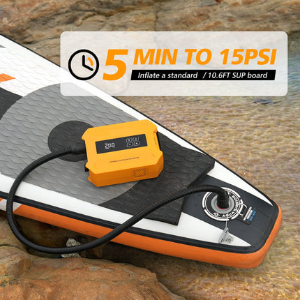 Rechargeable Portable SUP Inflator Pump with Dual Stage 20PSI Air Pressure Control