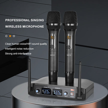 Professional Dual UHF Wireless Microphone Set with 32 Adjustable Channels and Receiver