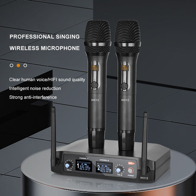 Professional Dual UHF Wireless Microphone Set with 32 Adjustable Channels and Receiver